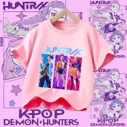 2026 New Huntrix Girls' Shirt Rumi Zoey Mira Graphic Print T-Shirt for Teens and Toddlers Spring/Summer Demon Hunter T-Shirt