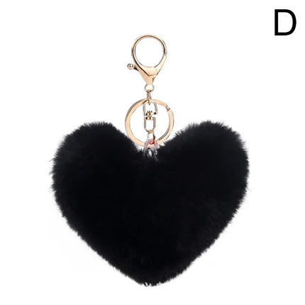 Rainbow Plush Ball Keychain Large Heart Pompom Key Chain for Women Car Bag Pendant Fashion Jewelry Fluffy Love Pompons Keyring
