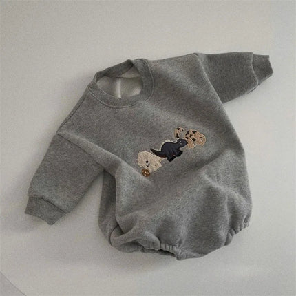 Spring and Autumn Baby Clothes New Baby and Toddler Looped Cotton Long Sleeved Cartoon Rompers Cute Dinosaur Triangle Clothes
