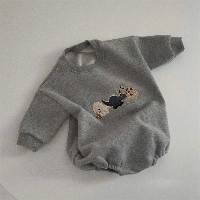 Spring and Autumn Baby Clothes New Baby and Toddler Looped Cotton Long Sleeved Cartoon Rompers Cute Dinosaur Triangle Clothes