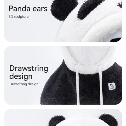 Qunature Parent-child Panda Ski Headgear Balaclava Soft Thermal Fleece Full Face Mask Winter Keep Warm Hood Scarf Neck Collar