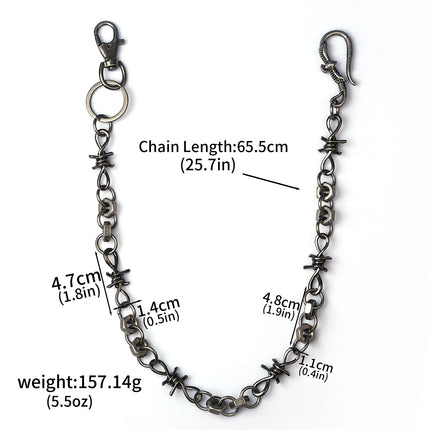 Black Punk Belts Bag Charms Thorns Wire Barbed Trousers Long Waist Chain Hippop Grunge Goth Women Men Pants Accessories Gift