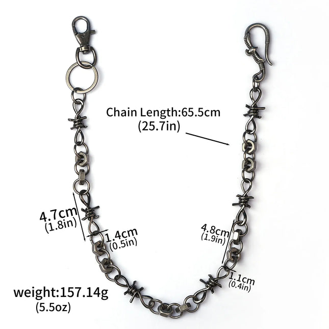 Black Punk Belts Bag Charms Thorns Wire Barbed Trousers Long Waist Chain Hippop Grunge Goth Women Men Pants Accessories Gift