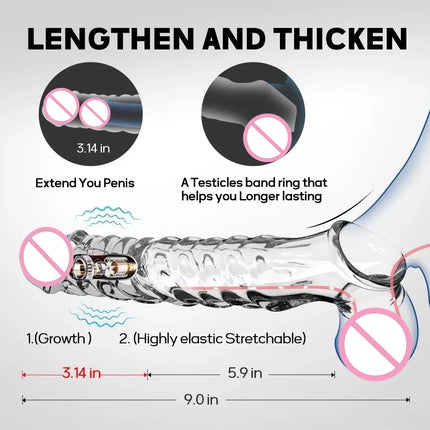 Penis Sleeve Extensions Condom Male Enlargement Delay Vibrators Clits Massager Cock Ring Vibrating Penis Cover Sex Toys For Men