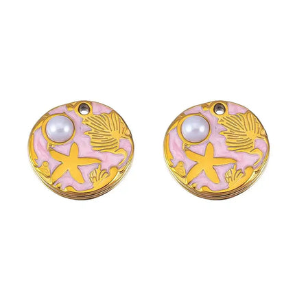2pcs Gentle Pink Enamel Stainless Steel Charms Rose Flower Starfish Butterfly Necklace Pendant Women DIY Earring Jewelry Making
