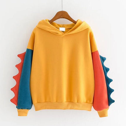 Women's Dinosaur Hoodies Fashionable Cute Solid Color Contrasting Dinosaur Loose Hoodies Comfortable Versatile Sweatshirts