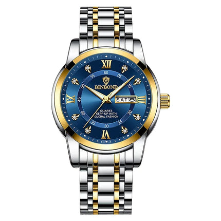BINBOND Luxury Men Quartz Watch Waterproof Date Week Luminous Wristwatch Stainless Steel Men's Watches Male Clock Sports Reloj