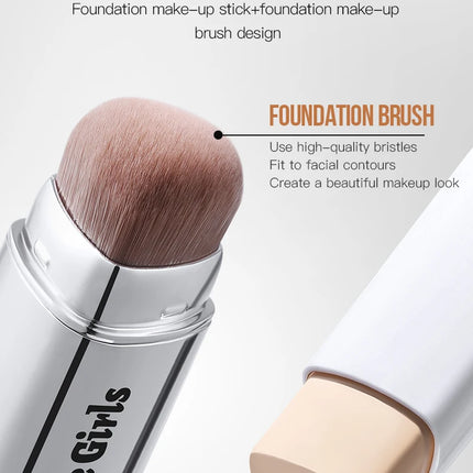 Life Girls Double-Headed Foundation Stick with Brush Long-Lasting Concealer Moisturizer Easy to Smudge Natural Matte Nude Makeup