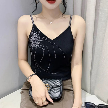 New Summer European Clothes Women's T-Shirts Luxury Butterfly Hot Diamonds Tees Sexy Streetwear Off-Shoulder Tops Shirt
