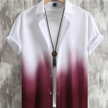 Men's Summer Gradient Design 3D Graphic Print Short Sleeve Shirt Streetwear Loose Casual Hawaiian Shirt