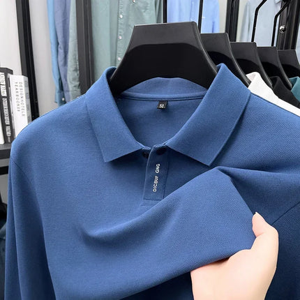 Spring and Autumn new style pure cotton long-sleeved business casual pure color high-quality men's Polo shirt