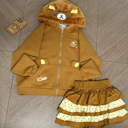 Original Japanese Style Soft Girl Hooded Rilakkuma Jacket for Women Cute Versatile Fleece Lined Thickened Sweatshirt