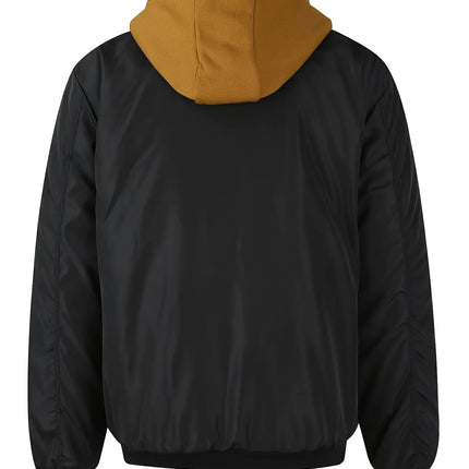 Spring Autumn Men's Hooded jacket, Fake 2-piece Design, Checkered Lining, Multiple Pockets, Warm and Casual, Suitable For Flying