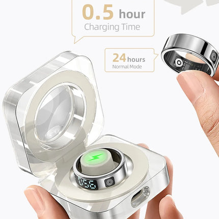 2 Set Display Screen Bluetooth Smart Rings Sleep Heart Rate Oxygen Monitoring Multi Sports Modes IP68 Waterproof Women Men Ring