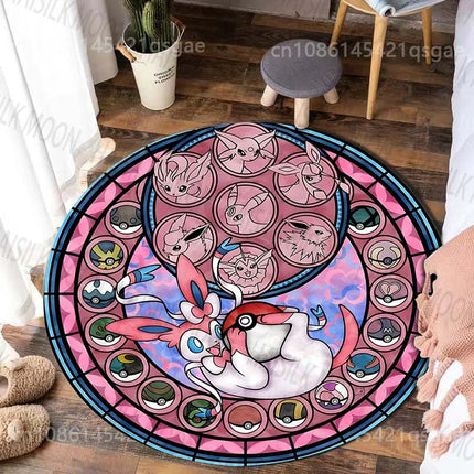 1PC Cartoon Japan Pokemon Sylveon Print Round Carpet for Living Room Bedroom Table Chair Sofa Home Decor Area Rug Luxury Gift