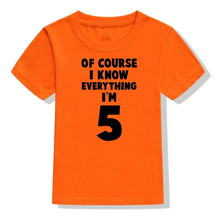 Of Course I Know Everything I'm 4/5/6 Kids Funny Birthday T Shirt Toddler Boys Girls Short Sleeve Tshirt Children Casual Tops