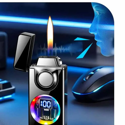 2025 Voice Controlled Ignition Gas Lighter 4 Ignition Methods Battery Display Open Fire Switching Jet Fire USB Electric Lighters