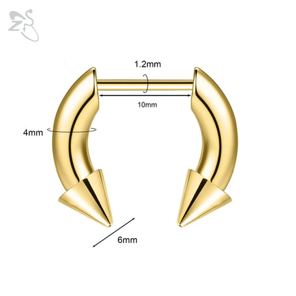ZS 1PC 16G Buffalo Horn Nose Piercing Stainless Steel Pincher Plug In Septum Ring Stretcher Expander Gold Color Nose Ring 8mm