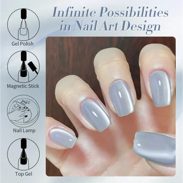 10ml Silver Water Blue & Green Cat Eye Magnetic Gel Nail Polish Nail Lacquer for Spring Summer Manicure DIY Salon Nail Supplies