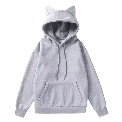 Unisex Long Sleeve Fleece Lined Cat Ear Hoodie Streetwear Hip Hop Autumn Cute Hat Sweatshirt Thick Winter Polyester Fiber