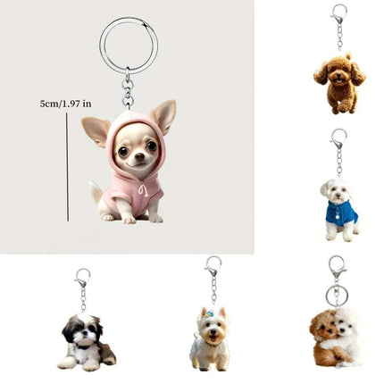 2D Flat Acrylic Dog Charms Keychains Cute Cartoon Puppy Bag Pendant Car Mirror Hanging Decor Festive Party Pet Lovers Gifts