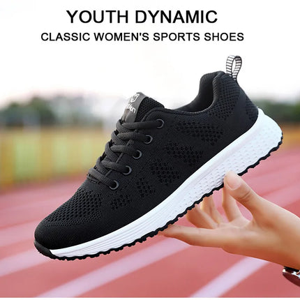 Women Casual Shoes Breathable Walking Mesh Lace Up Flat Shoes Sneakers Women Tenis Feminino Pink Black White