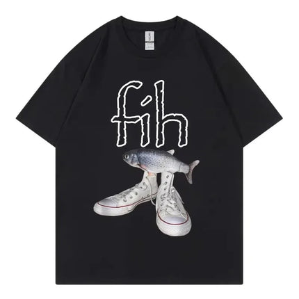 Funny New Style Hot Sale Fih Shoes Graphic T Shirts Misspelled Fish Meme T-shirts Men Women Casual Fashion Short Sleeve T-shirt