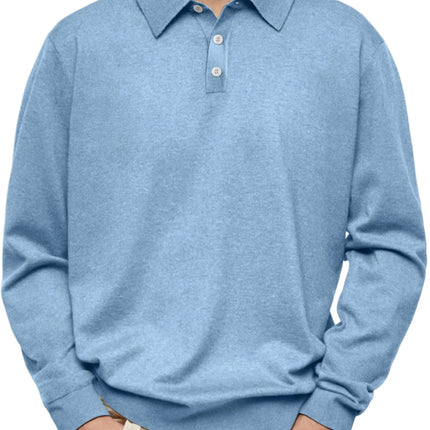 Casual Long Sleeve V-Neck Polo Shirt Men's Autumn Winter Fashion Independent Station Hit Button Leisure Top Polyester Fiber