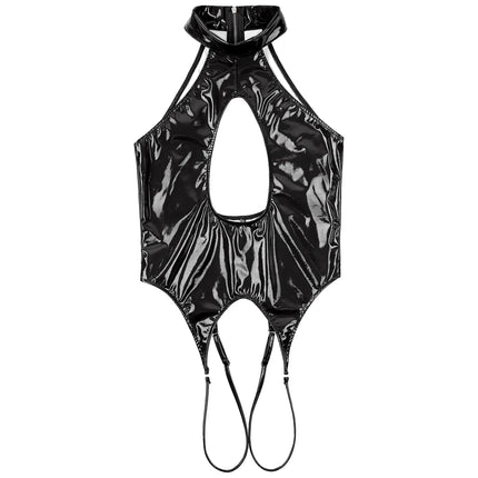 Sexy Adult Womens Cut Out Crotchless Catsuit Jumpsuit Lingerie Female Wet Look Body Costumes Patent Leather Bodysuit Underwear