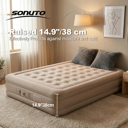 Automatic Double Camping Air Mattress with Built-in Pump, 1-Click Fast Inflatable Sleeping Pad, 2-Layer Large Tent Bed Mat