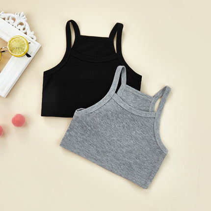 1-6 Years Kids Girls Casual Tank Tops Solid Black Gray Sleeveless Knitted Sling Crop Tops For Girls