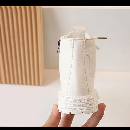 2024 Autumn New Children Ankle Boots for Girls White Fashion Leather Shoes Student Non Slip Short Boots Versatile Kids Shoes
