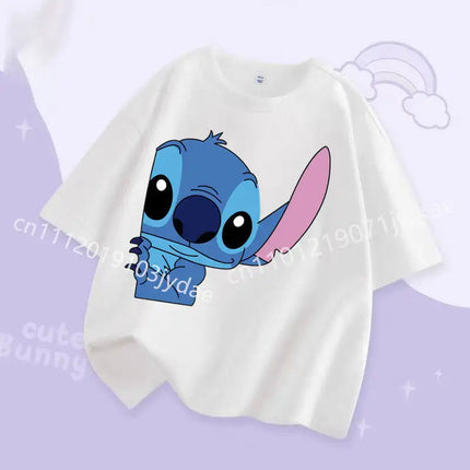 2026 Fashion Casual Round Neck T-Shirt for Boys and Girls Daily Tops Stitch Kids T Shirt Cute Cartoon Print Short-Sleeved