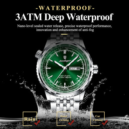 POEDAGAR Fashion Watches For Man Stainless Steel Date Week Quartz Men Clock Waterproof Luminous Luxury Military Men's Wristwatch