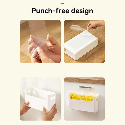 WORTHBUY Wall Mounted Cabinet Plastic Storage Rack Multifunctional Punch Free Fridge Door Storage Holder Kitchen Storage Organiz