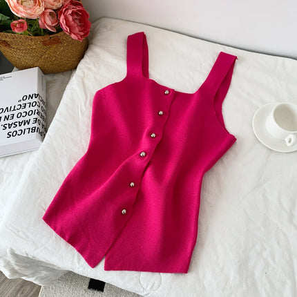 Women's Knitted Slim Fit Vest Summer 2025 Svel Top Single Button Design Versatile Inner and Outer Wear Commute Sle