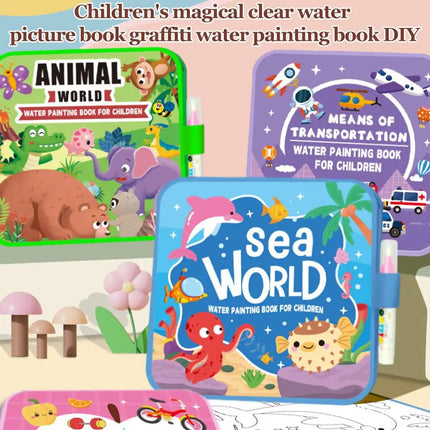 Foldable Water Painting Book For Kids, Reusable Magic Doodle Coloring Pad With Pen, Educational Animal & Sea World Drawing Book