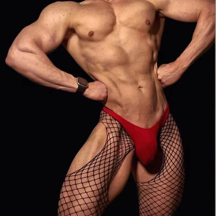 SHENGRENMEI Male Fashion Tights Gentle Man Club Sexy Lingerie Fishnet Stockings 1Piece Open Crotch Pantyhose for Men's Underwear