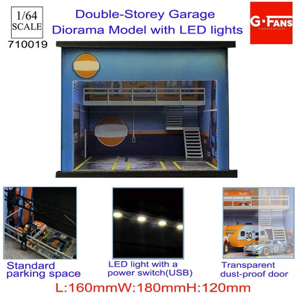 1:64 Scale Miniatures Building Scene Car Parking Lot Model Lighting Version Car Garage Diorama Models Simulation Collection Gift