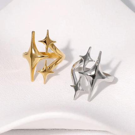 Stainless Steel Ring Punk Vintage Y2K Cross Star Open Rings for Women Fashion Couple Jewelry Gift Simple Senior Sense Adjustable