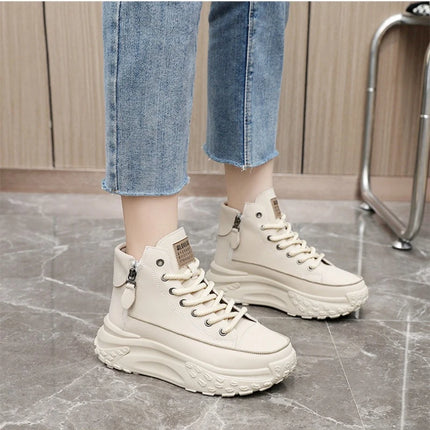 Fashionable versatile high top shoes autumn new round toe thick sole height increasing women's shoes comfortable women's shoes