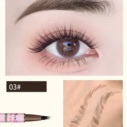 4 Colors Eyebrow Pen Waterproof 4 Fork Tip Eyebrow Tattoo Pencil Cosmetic Long Lasting Natural Dark Brown Liquid Eye Brow Pencil