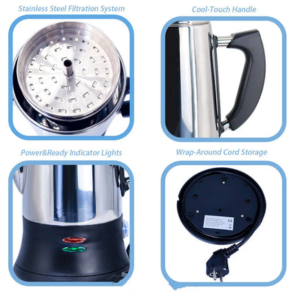 110V/220V American Percolation Electric Coffee Pot Stainless Steel Large Capacity Kettle Auto Power Off Electric Kettle 1.8L
