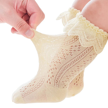 Pudcoco Toddler Girls Knee High Socks Summer Breathable Knit Lace Ruffle Princess Socks for Party, Wedding, Photography 0-3T