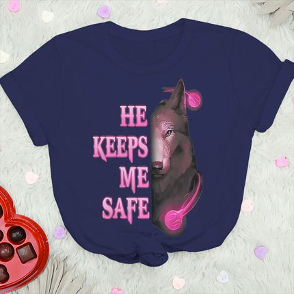 Vintage Wolf Print T Shirt For Couple "He Keeps Me Safe She Keeps Me Wild" Women Men Harajuku Husband Wife Anniversary Tshirts