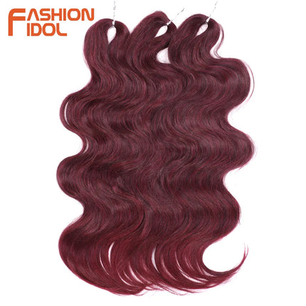 FASHION IDOL Soft Body Wave Crochet Hair 24Inch 3PCS Synthetic Hair Braids Ponytail Fake Hair Wavy Ombre Blonde Hair Extensions
