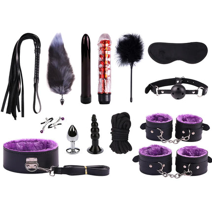 23PCS BDSM Bondage Set Handcuffs Ball Gag Whip Anal Plug Vibrator Egg Sex Toy for Women Men Couples Fetish Slave Role Play Kit