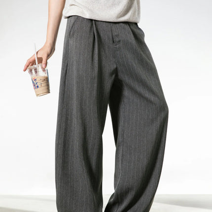 Retro Striped Drape Trousers for Men Loose-Fit Old Money Style Casual Trousers Straight-Leg Long Trousers
