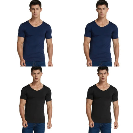 4Pcs Summer Ice Silk Men T-Shirt Vest Men's No Trace Sports Short Sleeve T-shirt Solid V-neck Tees Quick Dry Shirt Tops Fitness