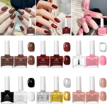2Pcs/Set 15ml Red Brown Glass Bottle Gel Nail Polish Set NoWipe Top Soak Off UV LED Nail Lacquer Glitter Color Art Nail Polish